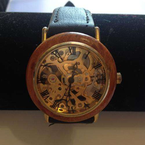 Vintage mens skeleton manual wind watch - working