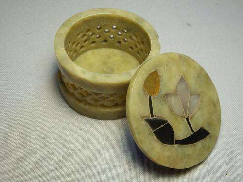 Vintage Potpourri holder - made of stone with inlays