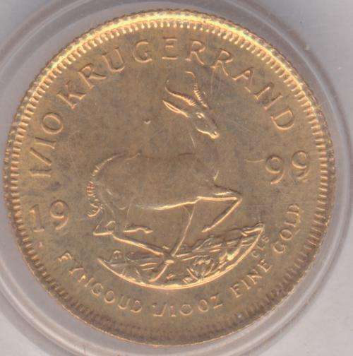 1999 RSA 1/10th ounce Krugerrand in SA gold coin slab - as per photo