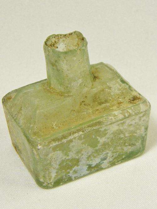 Antique boat shape ink bottle with pen rests - as per photo