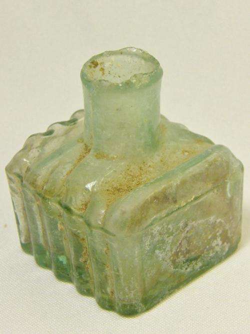 Antique light green pen rest square ink bottle - as per photo
