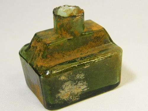 Antique dark green ink boat bottle - as per photo