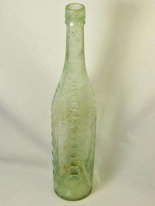 Antique light green cordial glass bottle - no embossed names on side - as per photo