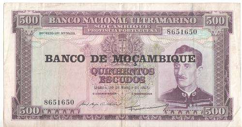 22 March 1967 Mozambique 500 escudos banknote - as per photo