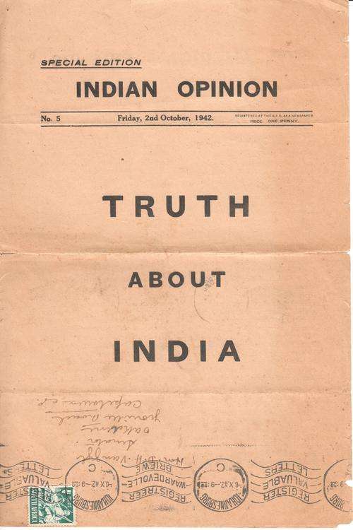 Ephemera - Special edition Indian opinion of 2 Oct 1942 - Truth about India - as per photo