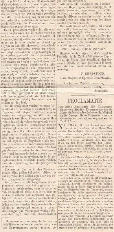 Early Africana - Proclamation issued in 1877 in an extraordinary Gazette - original - as per photo
