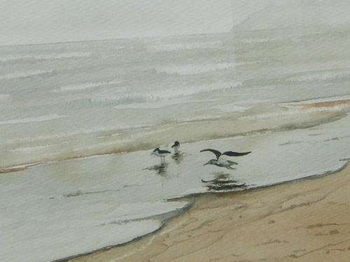 Vintage Grant Wood seascape watercolour painting - as per photo
