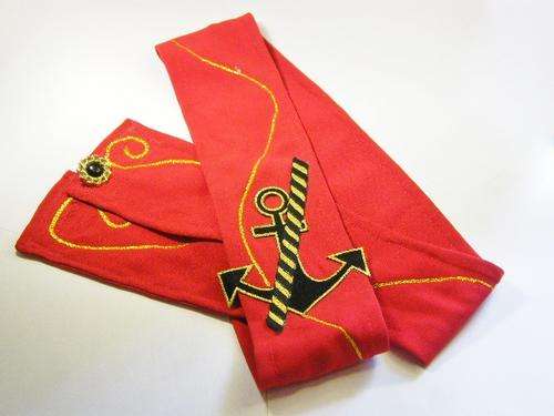 Vintage red sash with navy insignia - anchor and rope - 127.5 cm - as per photo