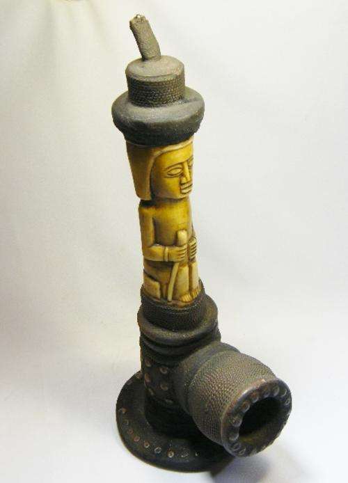 African Congo tribe clay copper and tooth / bone pipe - as per photo