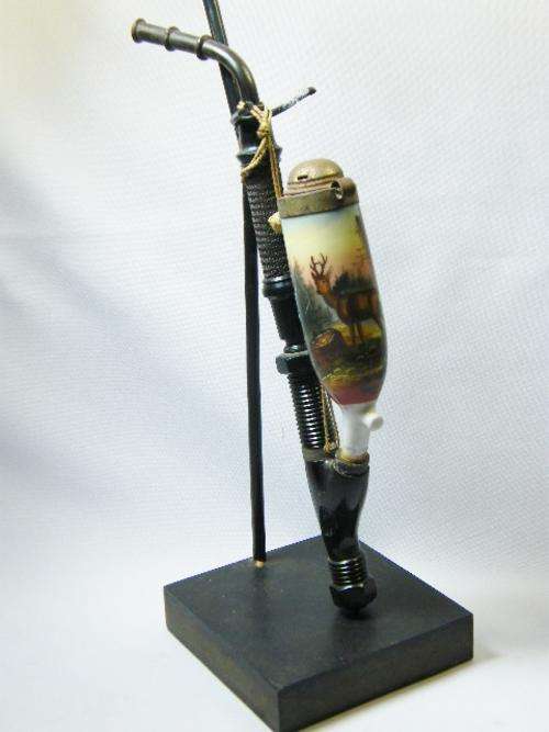 German long stem porcelain pipe with horn mouth piece - as per photo