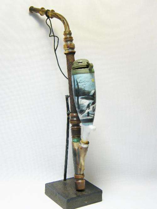 German long stem porcelain pipe with horn mouthpiece and bottom - 28 cm - as per photo
