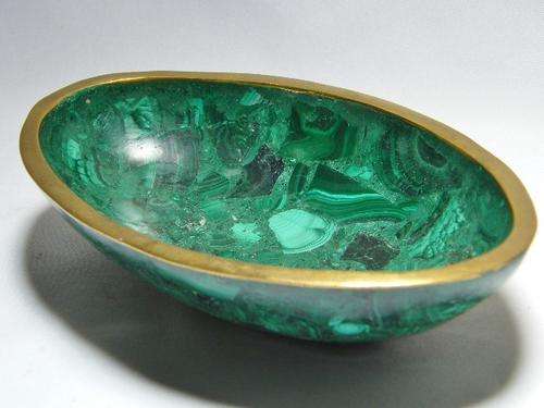 Vintage malachite bowl with brass trimming - as per photo