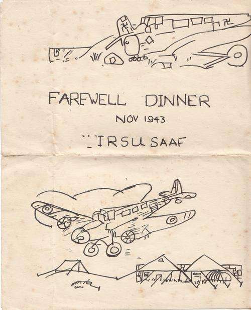 November 1943 SA Air Force Farewell dinner art cover menu - as per photo