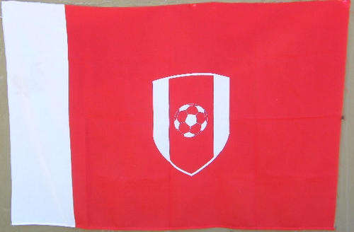 Red and white banner flag with soccer ball logo - size - 138 cm x 92 cm - as per photo