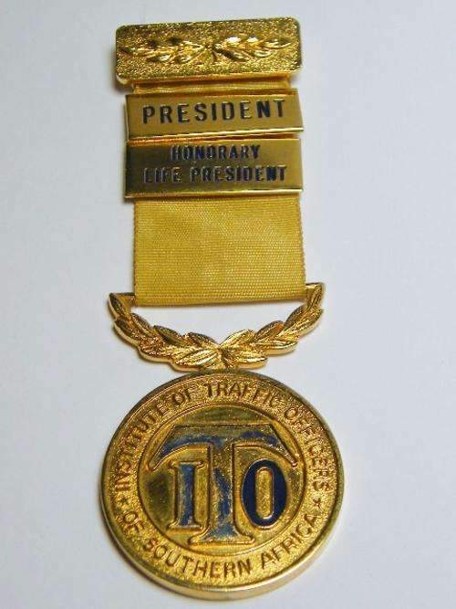 Institute of Traffic Officers Southern Africa Honorary Life President medal