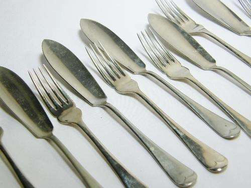 Set of 12 Sipelia Rustless nickel silver fish forks & knives - as per photo