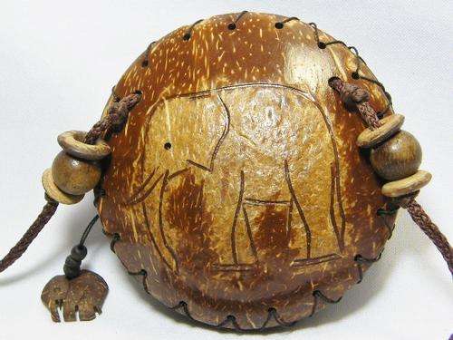 Ethnic wooden purse with zip - elephant motif - as per photo