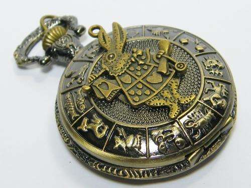 Quartz full hunter pocket watch with zodiac themed lid - working - as per photo