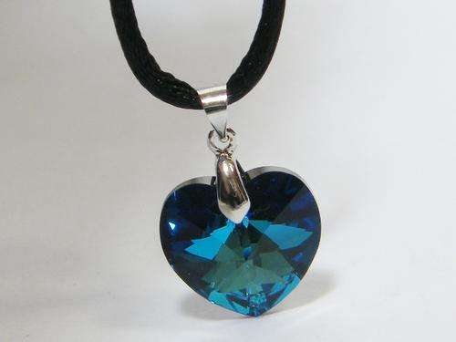 Costume necklace with blue sparkling stone - Swarovski Elements - 42 cn cord - as per photo
