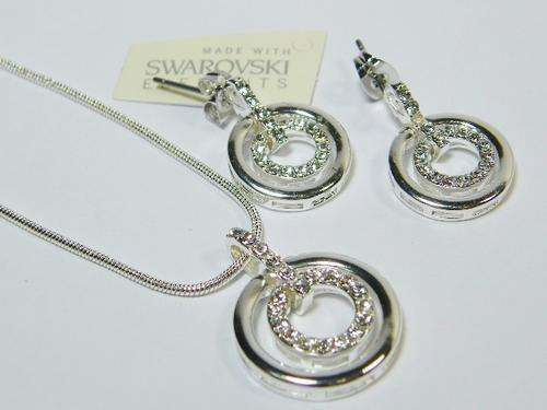 Sterling silver necklace & pendant with Swarovski crystals - 44 cm chain - with matching earrings