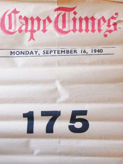 Cape Times 16 September 1940 count tally `175` German planes shot down - as per photo