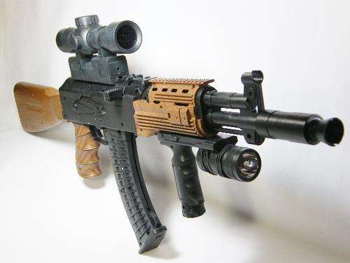 AK-47 G84 6mm BB Bullet assault rifle with scope and flashlight in original box - box slightly dama