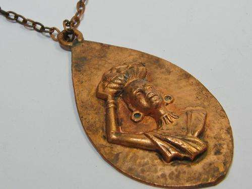 Vintage copper necklace and pendant with african tribe motif - 38 cm chain - as per photo