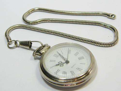 Vintage Quartz pocket watch with chain - working - as per photo