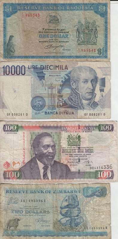 Lot of 10 world banknotes - as per photo