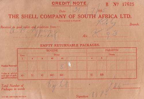 1935 Shell Company credit note - as per photo