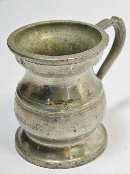 Antique Gaskell and Chambers Quarter gill pewter jug - as per photo