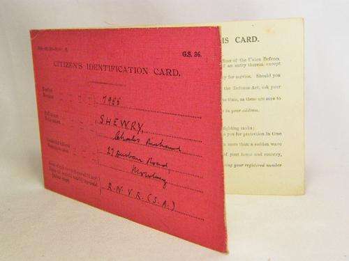 Citizen`s Identification card of Charles Richard Shewry of Royal Naval Volunteer Reserve