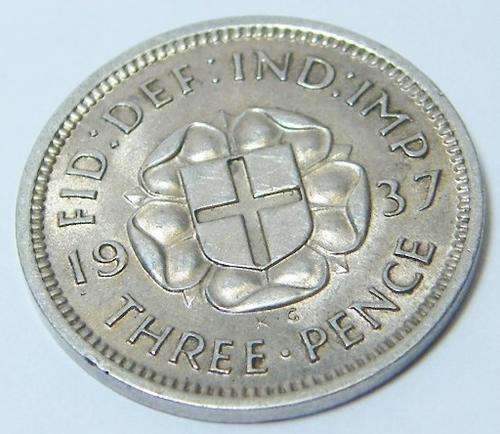 1937 Great Britain uncirculated three pence tickey - as per photo