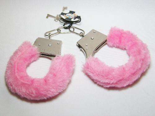 Pair of novelty handcuffs with pink fur