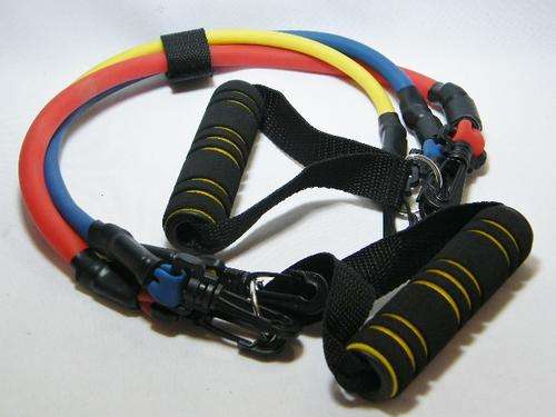 Triple string resistance band with soft handles, detachable strings for different levels of exercise