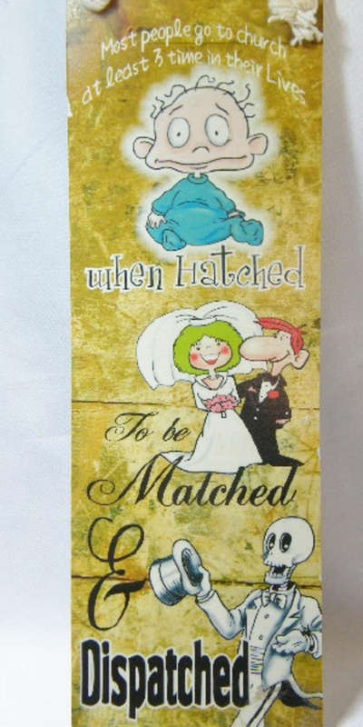 Funny humor wall art 'Most people go to church at least 3 times in their lives' @ Crazy R1 start