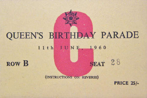 11 June 1960 Ticket to Queens birthday parade - as per photo