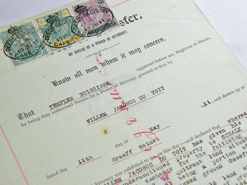 Deed of transfer - Willem Jacobus Du Toit - 11 May 1911 Matjes Valley Graaff Reinett - as per photo