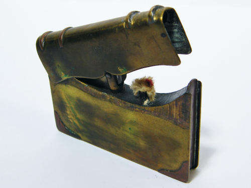 Antique brass flint fuse lighter in shape of book - as per photo