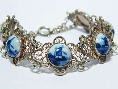 Delft bracelet set in silver filagree - as per photo