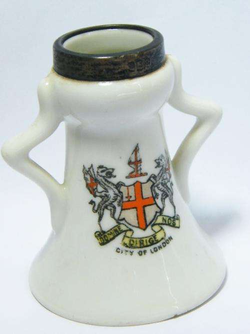 City of London crested china miniature vase with metal rim - as per photo