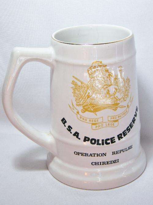 B.S.A Police Reserve Operation Repulse Chiredzi tankard - very fine hairline crack on side