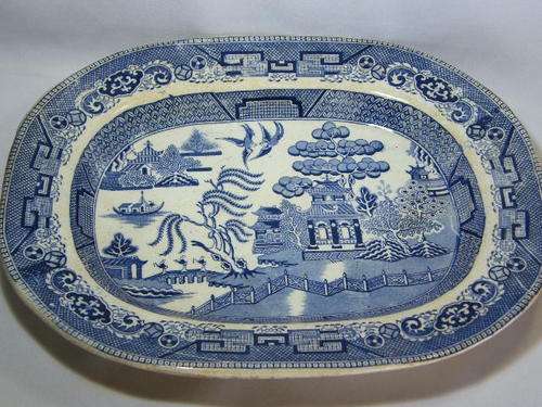 Antique Staffordshire Willow pattern meat platter - as per photo