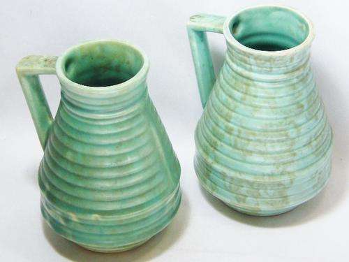 Pair of vintage flower vase jugs - looks like Beswick green - as per photo