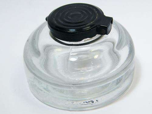 Vintage glass ink well with metal lid - as per photo