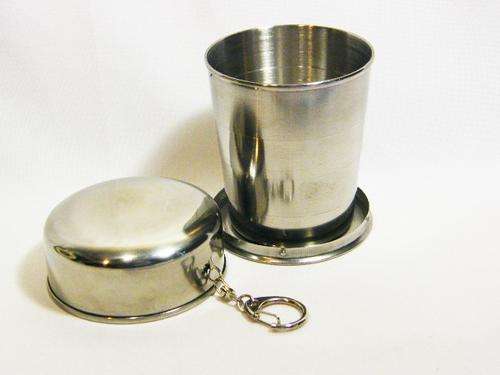 Folding portable stainless steel glass with key chain - as per photo