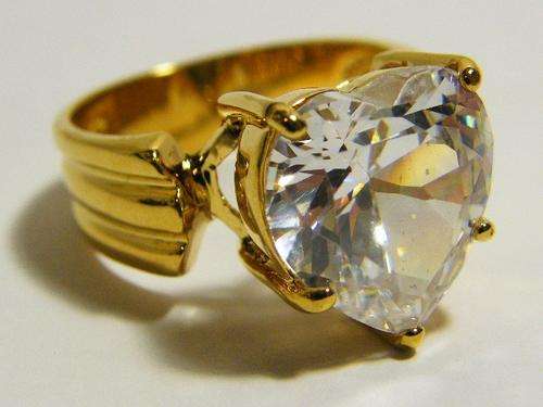 Gold plated costume jewellery ring with large heart shaped crystal stone - as per photo