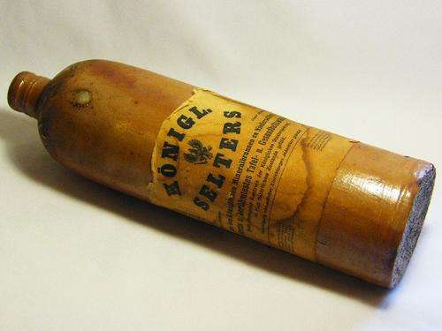 Antique Konigl. Selters mineral water stoneware bottle with original label - as per photo