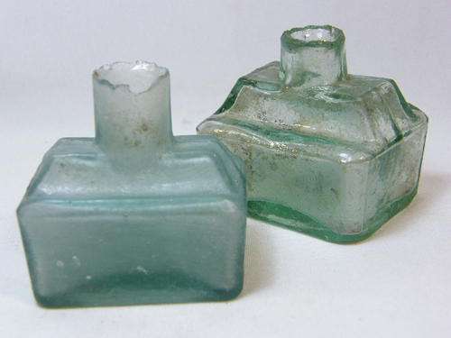 Lot of 2 antique glass ink boats - bottles - as per photo