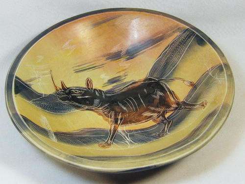 Handpainted ceramic bowl with Rhino - as per photo